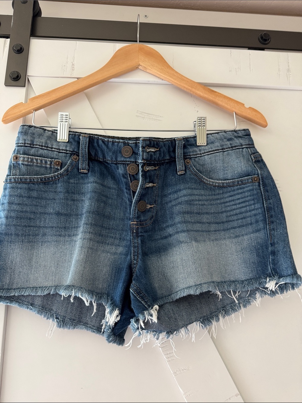 Woman’s Short Distressed Denim Shorts in Blue